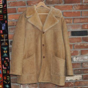 Tan Shearling Sheepskin Leather Wool Winter Rancher Coat Jacket Marlboro Man 46